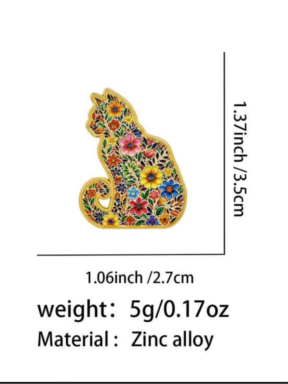 Floral Cat Pin - Picture 6 of 6